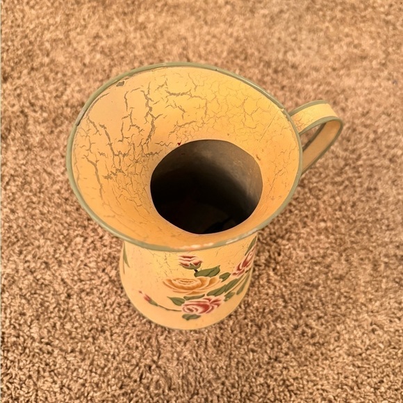 Vintage French Enamel pitcher jug water enameled pink flowers rose - Picture 6 of 6